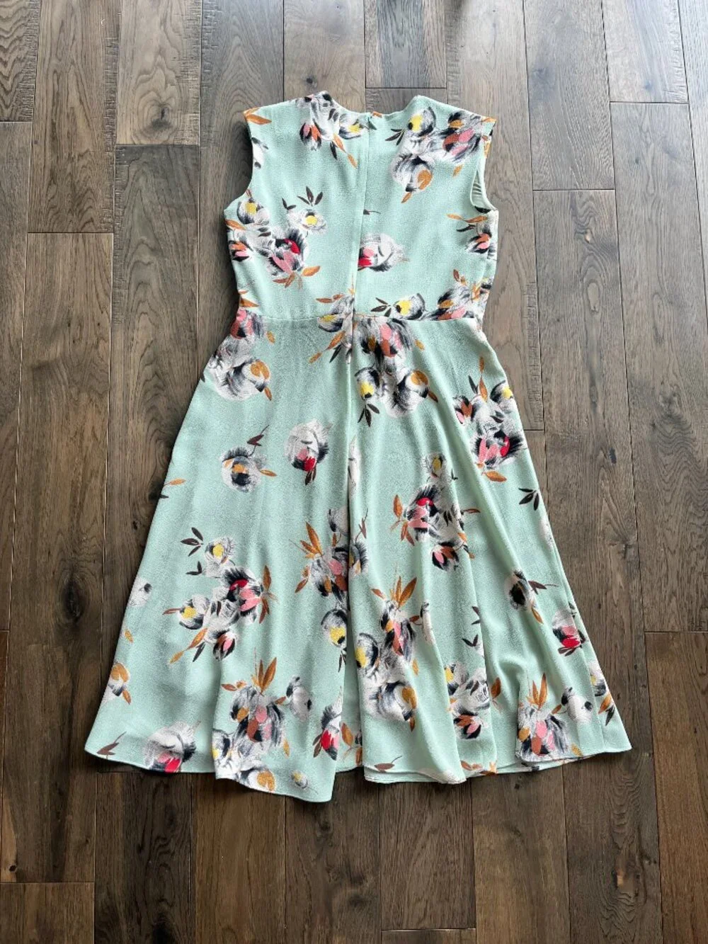 Lauren Ralph Lauren Black Label Floral Crepe Midi Dress Size 4P Green Pink Tie - Picture 5 of 8